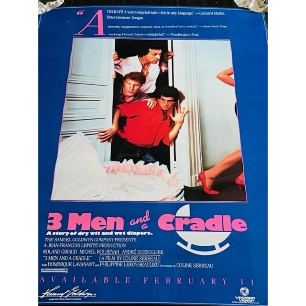 Movie Theater Cinema Poster vtg Lobby Card 1986 Three Men Cradle 3 French RARE